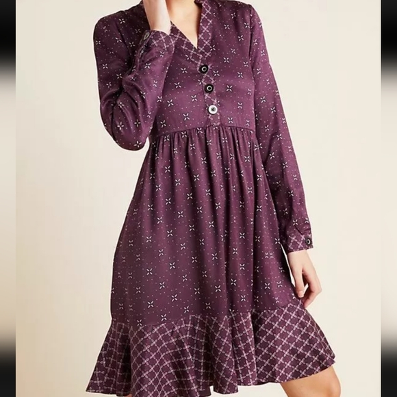 Maeve By Anthropologie Gillian Abstract Purple Dress‎ Size M - Picture 1 of 12